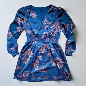 Express Navy Floral V-Neck Dress